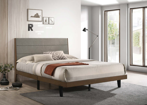 Mays Upholstered Platform Bed Walnut Brown and Grey image