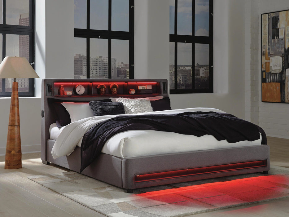 Cayberry King Upholstered Bed with Wireless Audio