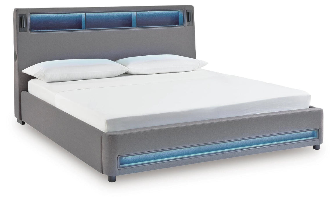 Cayberry King Upholstered Bed with Wireless Audio