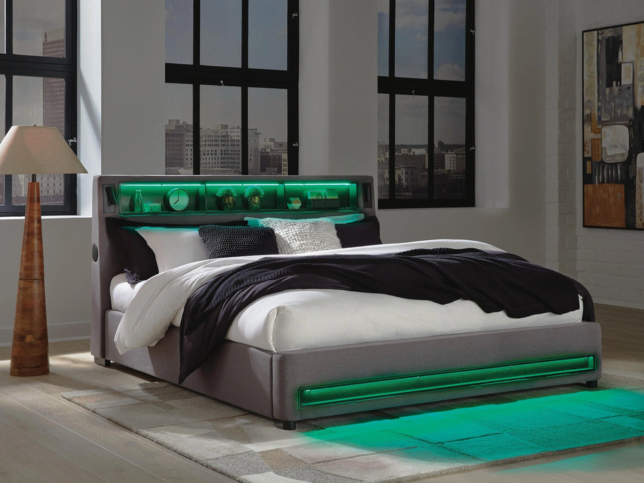 Cayberry King Upholstered Bed with Wireless Audio