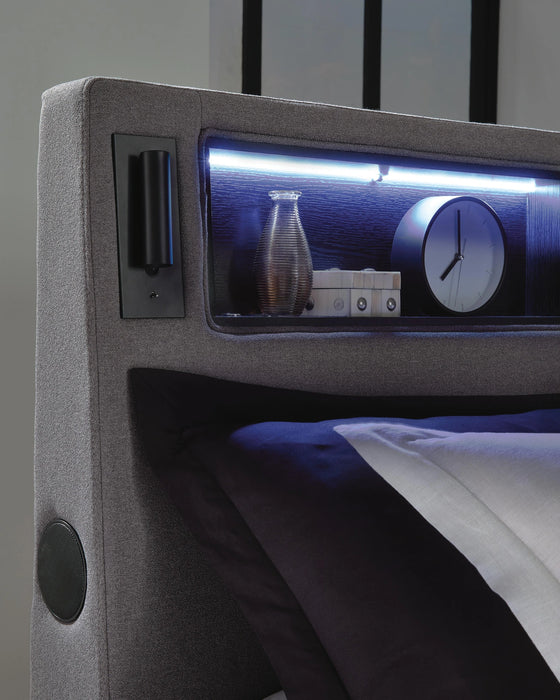 Cayberry King Upholstered Bed with Wireless Audio