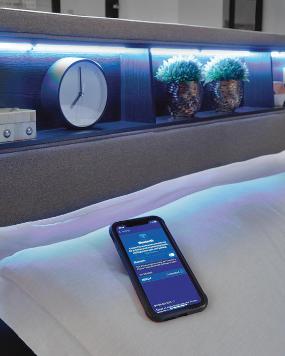 Cayberry King Upholstered Bed with Wireless Audio