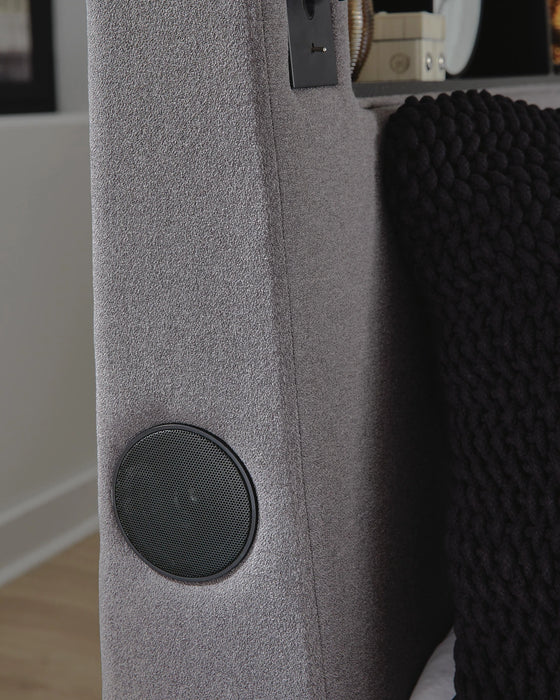 Cayberry King Upholstered Bed with Wireless Audio
