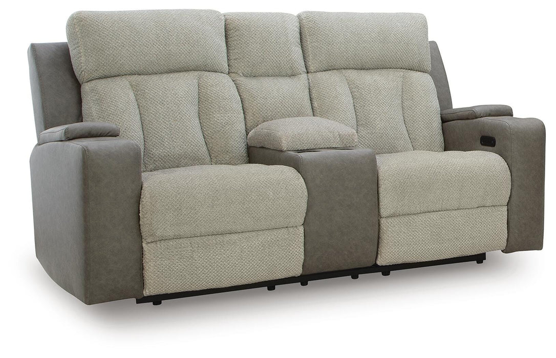 Stately Check Power Reclining Loveseat with Console