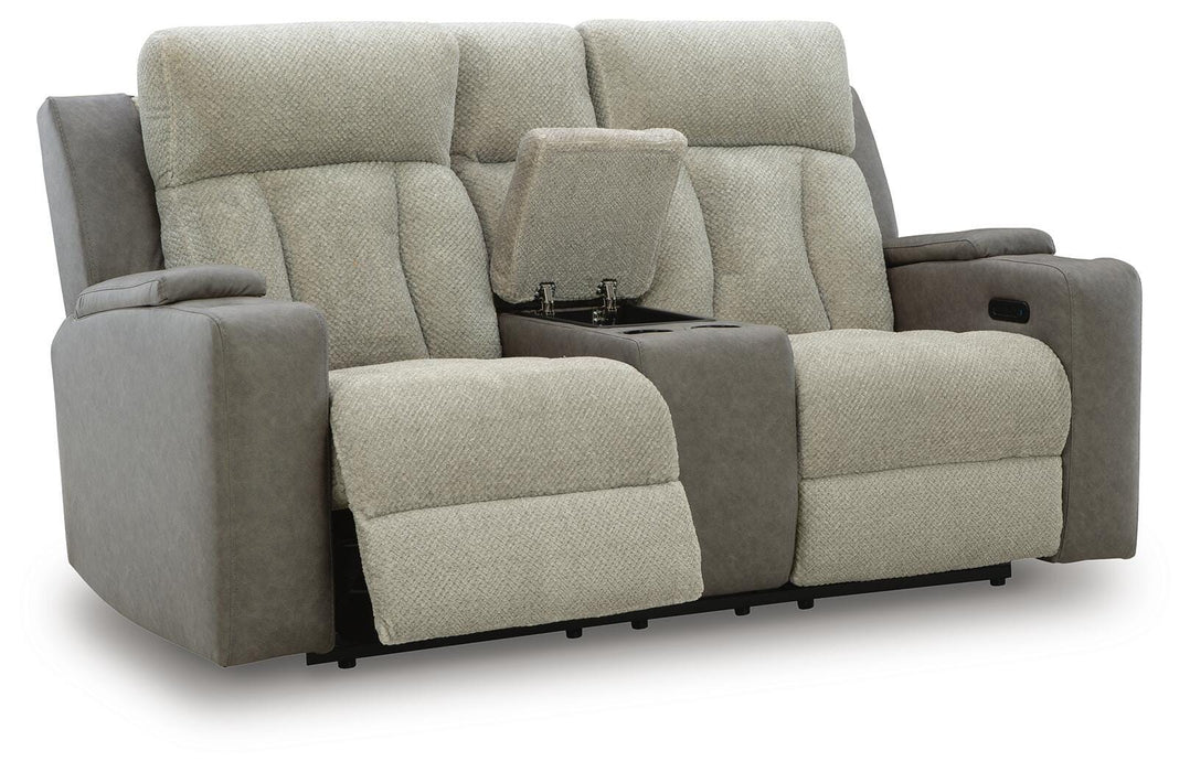 Stately Check Power Reclining Loveseat with Console