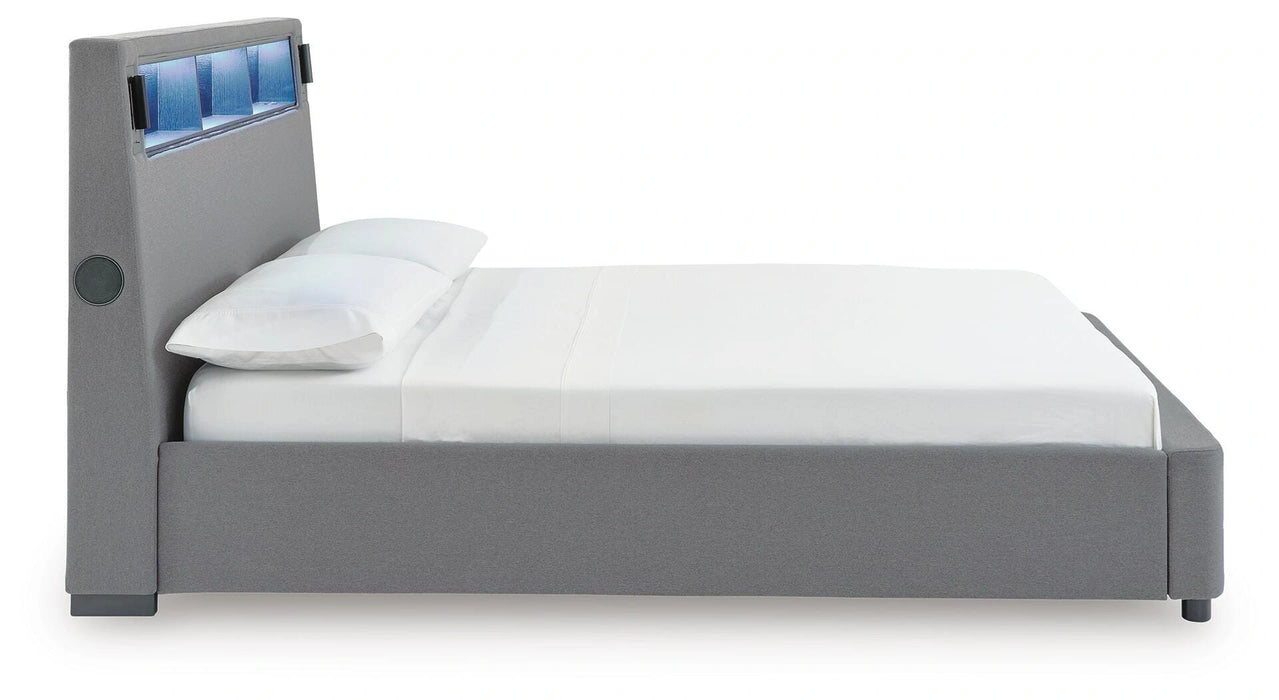 Cayberry King Upholstered Bed with Wireless Audio