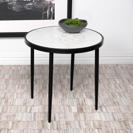 Kofi Round Marble Top Side Table White and Black image