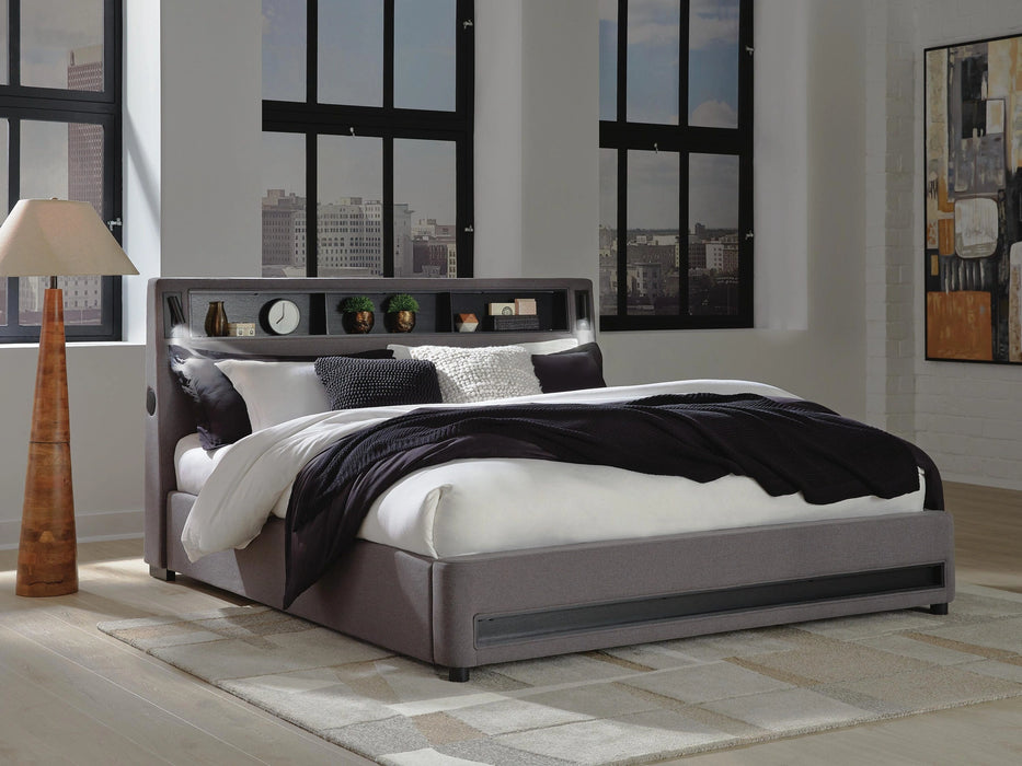 Cayberry King Upholstered Bed with Wireless Audio