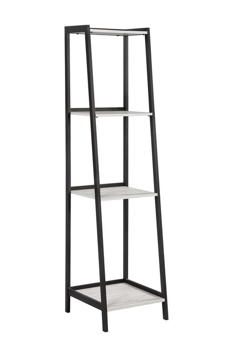 Pinckard 4-shelf Ladder Bookcase Grey Stone and Black