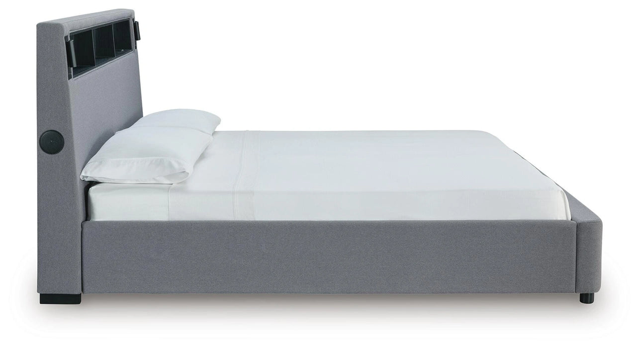 Cayberry King Upholstered Bed with Wireless Audio